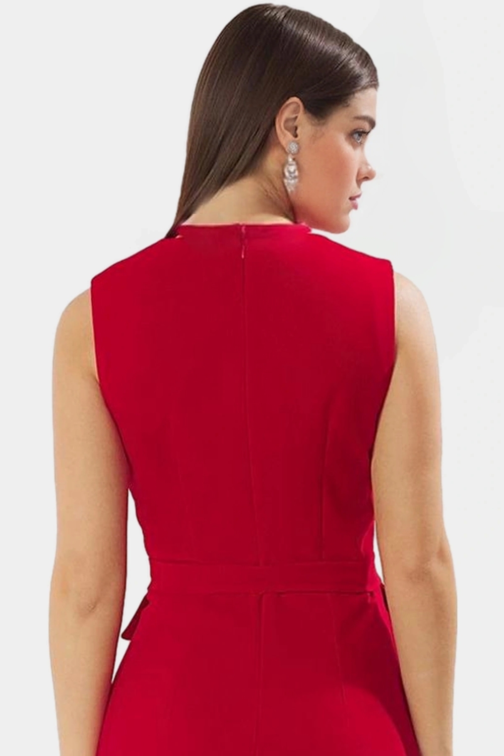 Yazlık Kolsuz Mini Elbise Bodycon Kesim Dokuma Kumaş Bisiklet Yaka Günlük Kullanım İçin