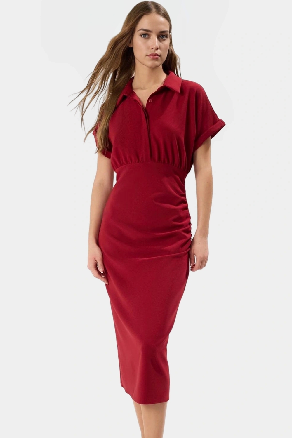 Bodycon Kesim Kısa Kollu Düz Desenli Yazlık Elbise Polyester Elastan Özel Tasarım Rahat Kullanım