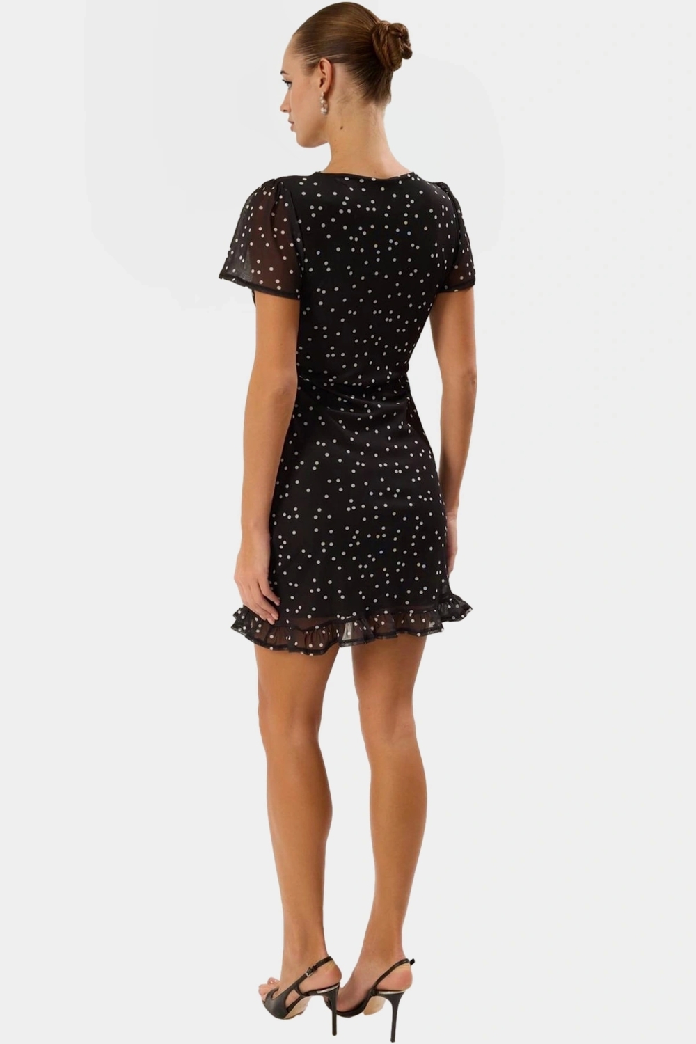 Kısa Kol Bodycon Puantiyeli Mini Tül Elbise Yaz için Yüksek Kalite Premium