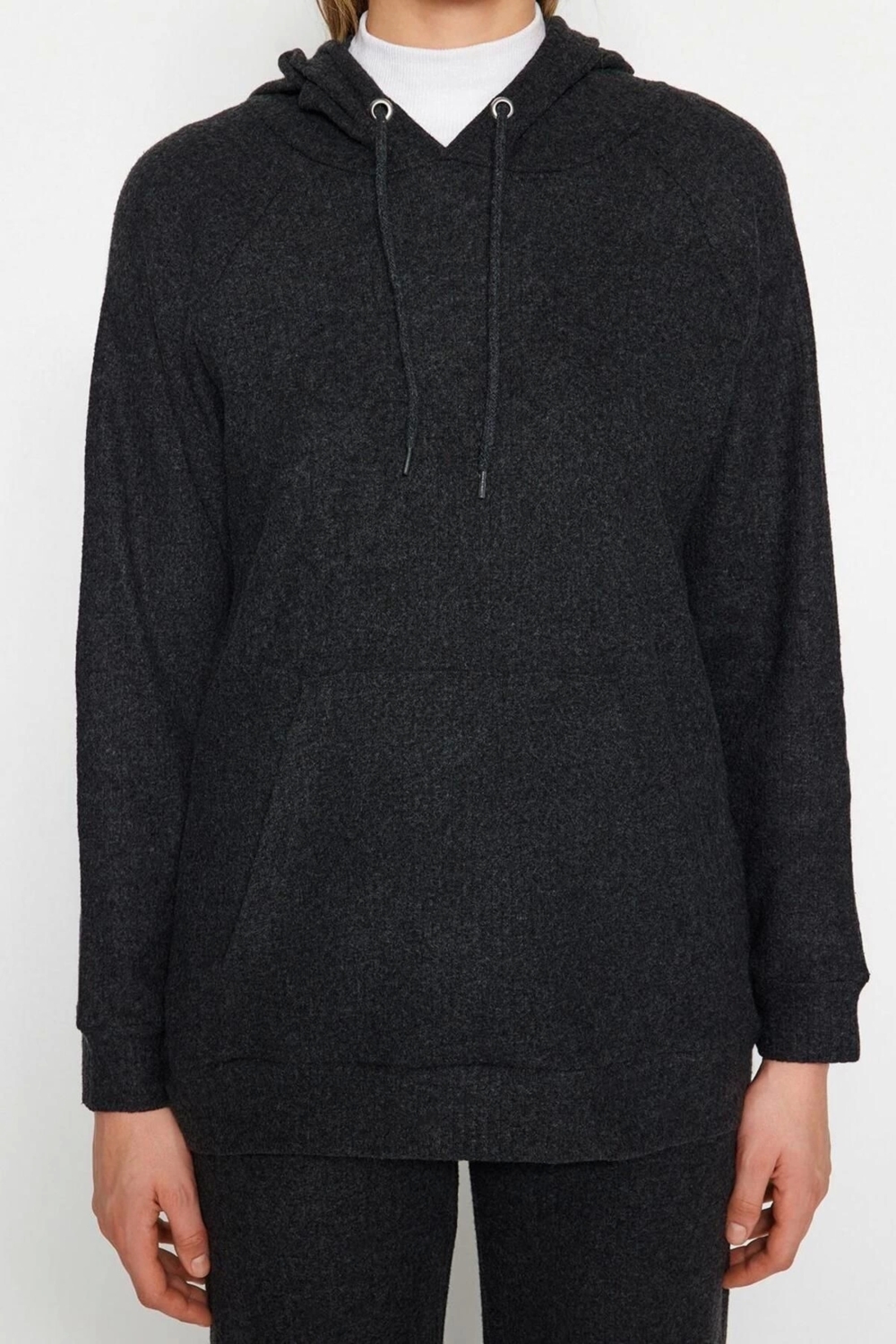 Moda Yüksek Bel Bisiklet Yaka Sportswear Kapüşonlu Kaşkorse Sweatshirt-Pantolon Örme Alt-Üst Takım