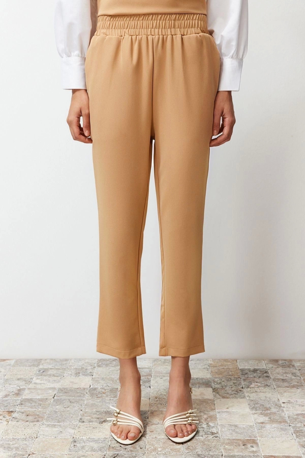 Moda Dokuma Düz Dik Yaka Resmi Tunik Pantolon Krep Dokuma Alt Üst Takım