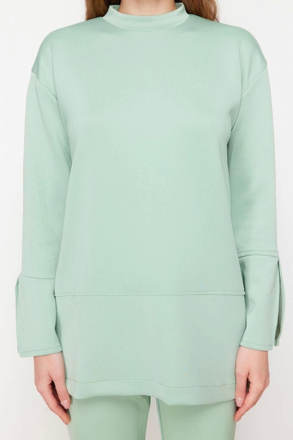 Moda Örme Düz Reglan Kol Casual Günlük Mint Dalgıç Scuba Örme Alt-Üst Takım