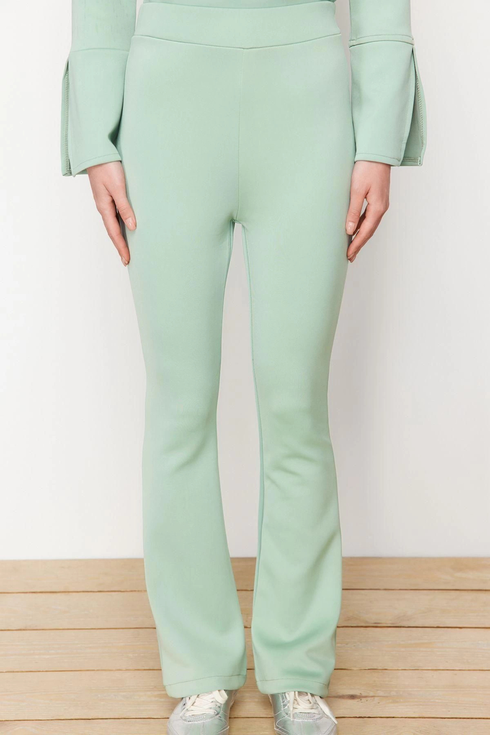 Moda Örme Düz Reglan Kol Casual Günlük Mint Dalgıç Scuba Örme Alt-Üst Takım