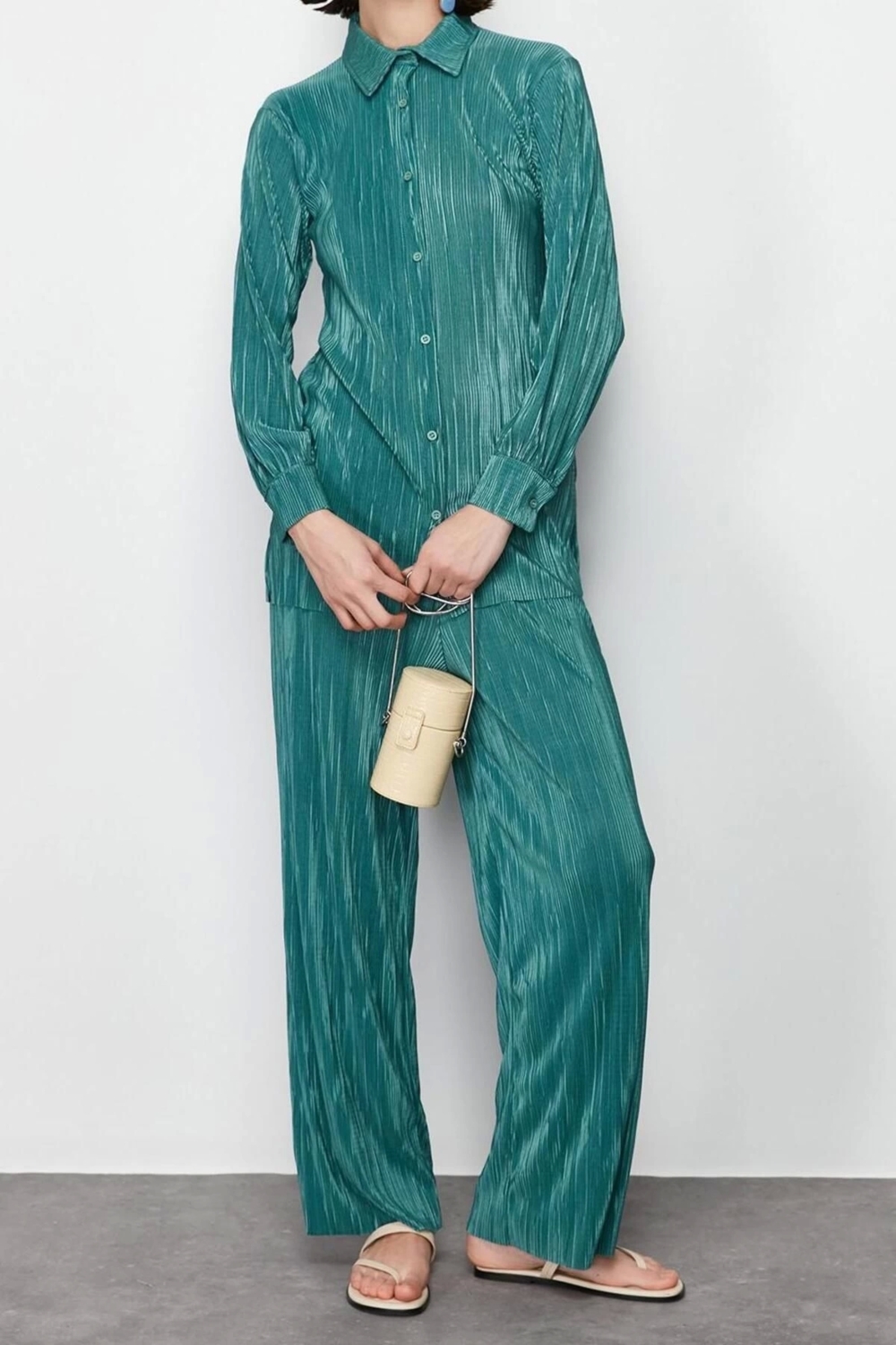 Moda Örme Düz Casual Günlük Bürümcük Örme Alt-Üst Takım