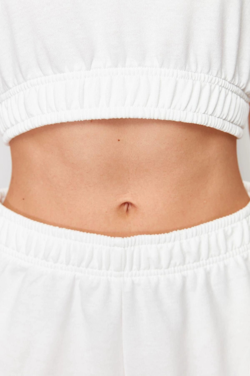 Moda Örme Yüksek Bel Düz V Yaka Casual Günlük V Yaka Lastikli Crop Örme Alt-Üst Takım