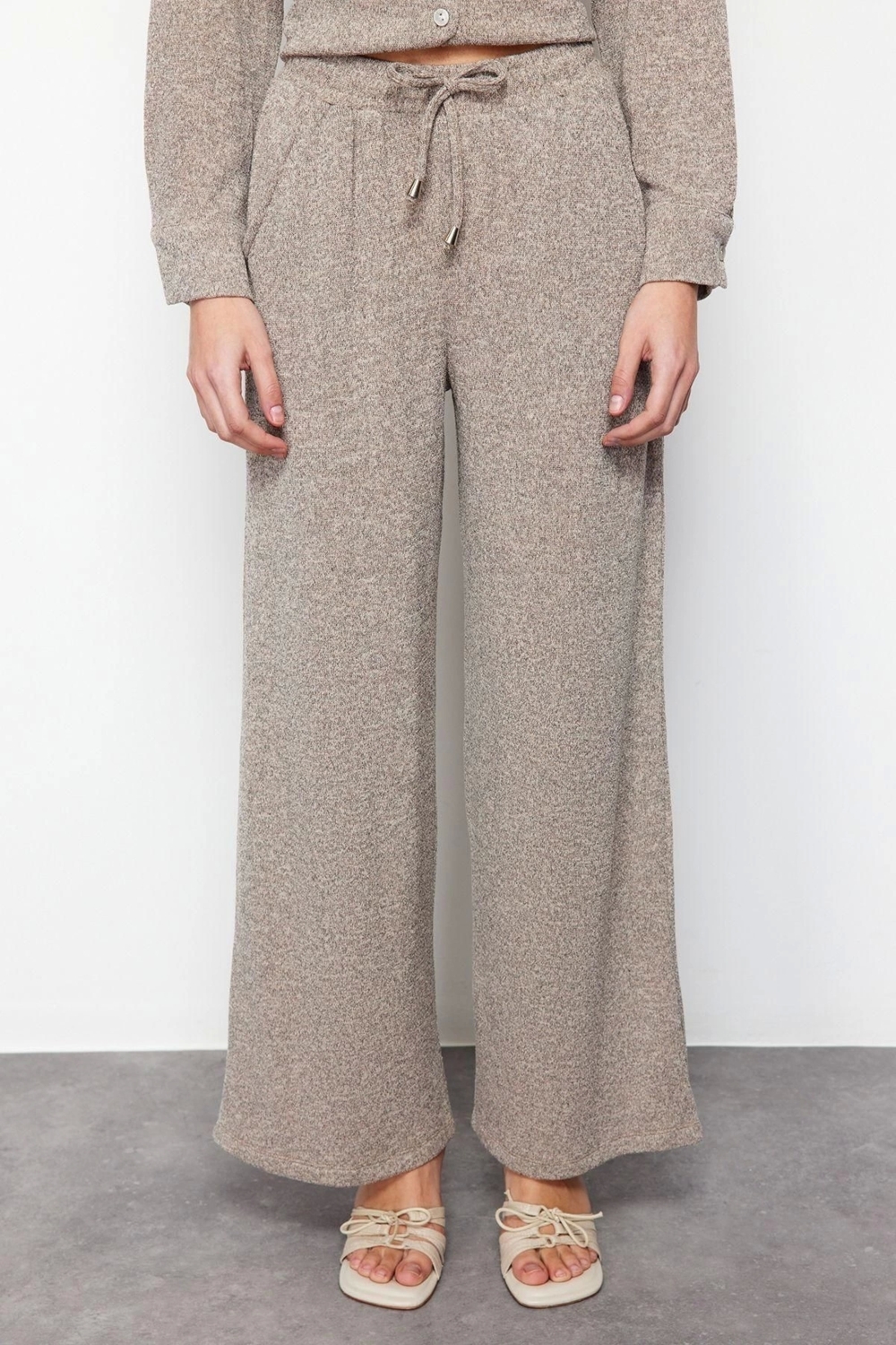 Moda Triko Düz Polo Yaka Casual Günlük Yazlık İnce Triko Alt-Üst Takım