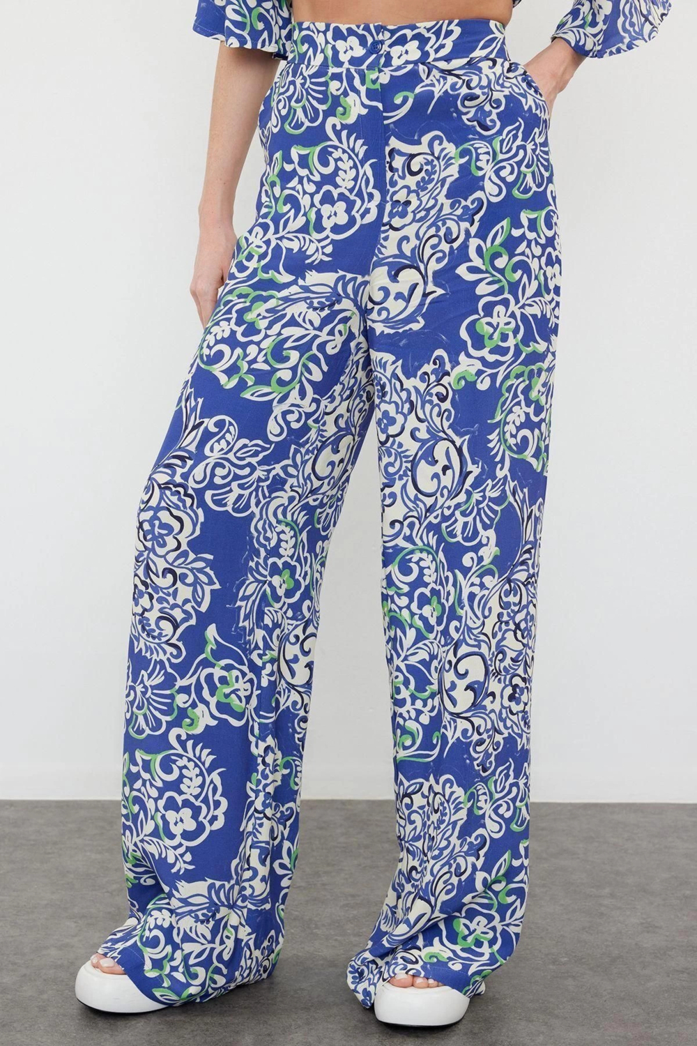 Moda Dokuma Çiçekli Kruvaze Casual Günlük Kruvaze Crop Dokuma Alt-Üst Takım