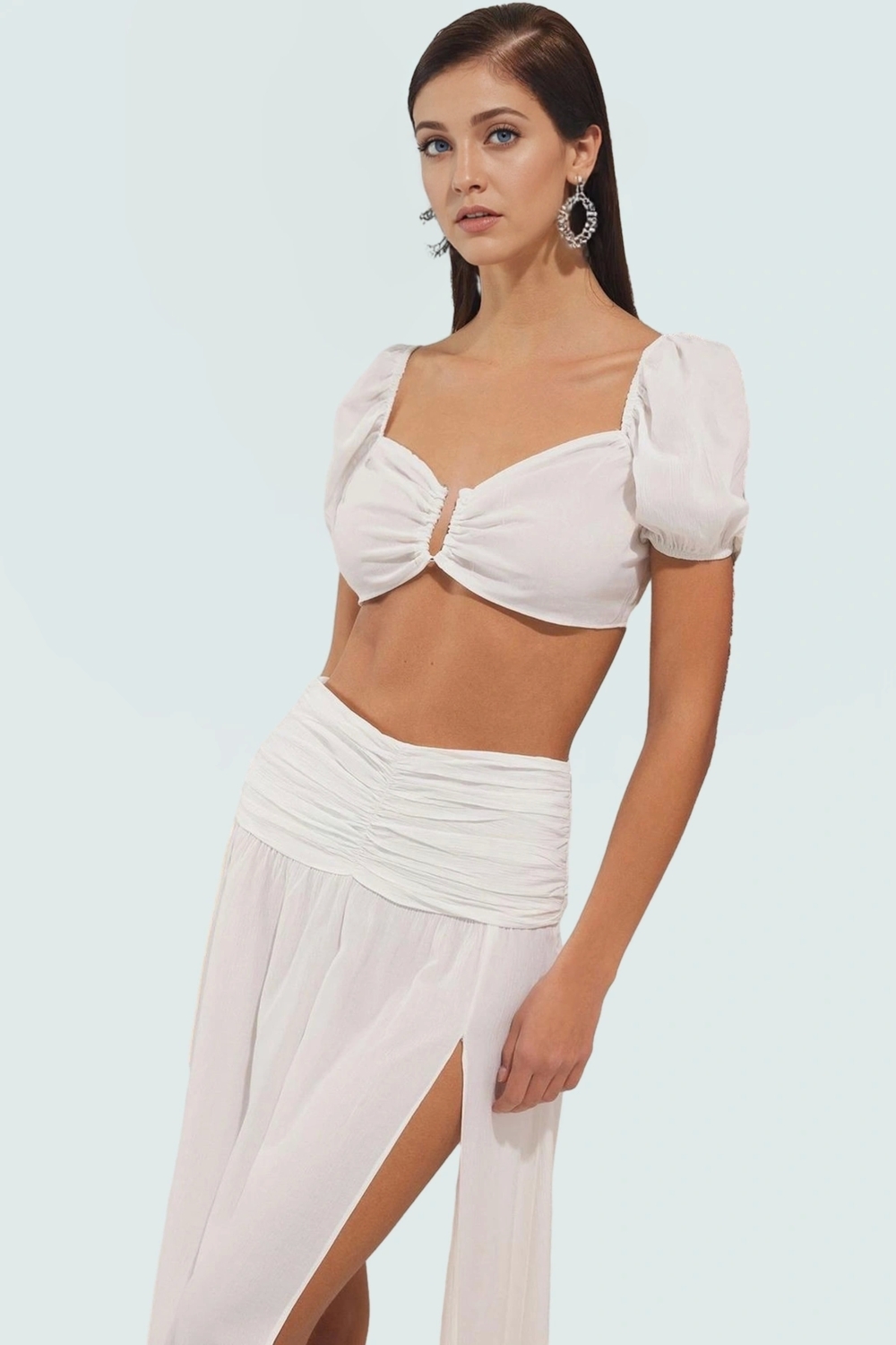 Şık Bluz Etek Takım Viskoz Polyester Karışımı Rahat Kalıp Yazlık Mükemmel Uyum Trend Tasarım