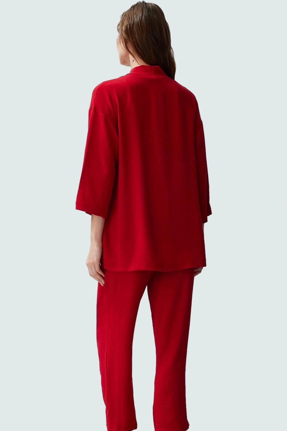 Şık Kimono Pantolon Takım; Polyester Dokuma Kumaş Regular Kalıp Trend Tasarım