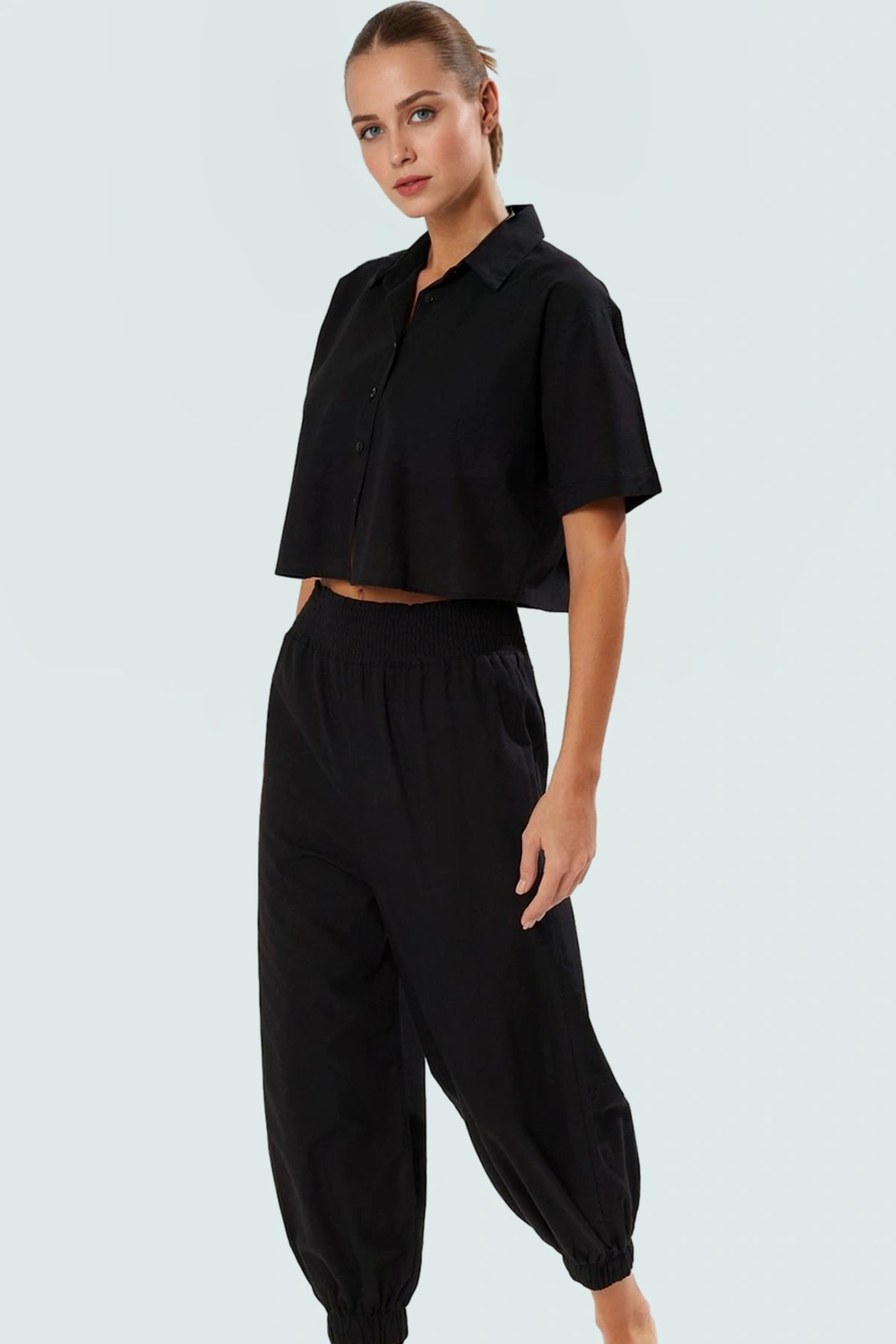 Nefes Alan Pamuklu Yazlık Takım Rahat Kalıp Şortlu Plaj İçin Mükemmel Modern Stil