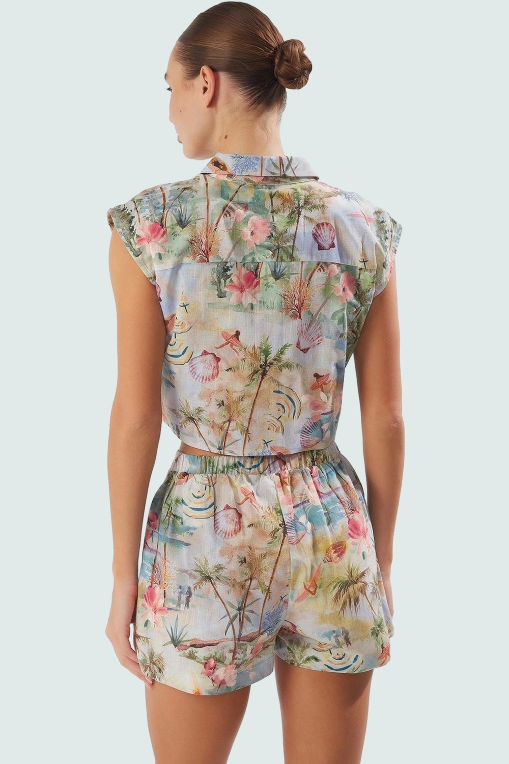 Pamuklu Yazlık Plaj Takımı Tropikal Desen Fitted Kalıp Özenle Seçilmiş Yüksek Kalite Modern Stil