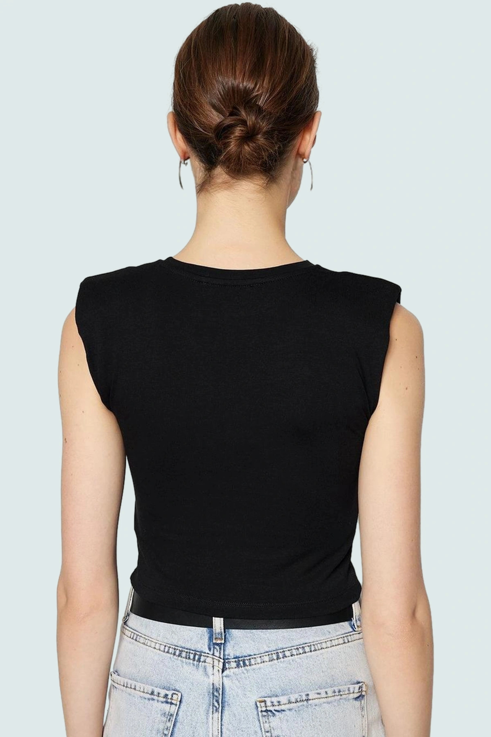 Fitted Vücut Oturan Kolsuz Örme Bluz Bisiklet Yaka Tasarım Premium Kalite Trend