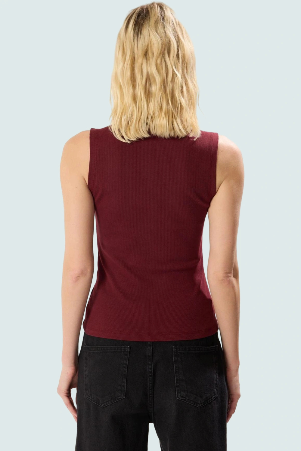 Yazlık Rahat Modal Polyester Bluz Dik Yaka Fitted Kolsuz Zarifane Tasarım