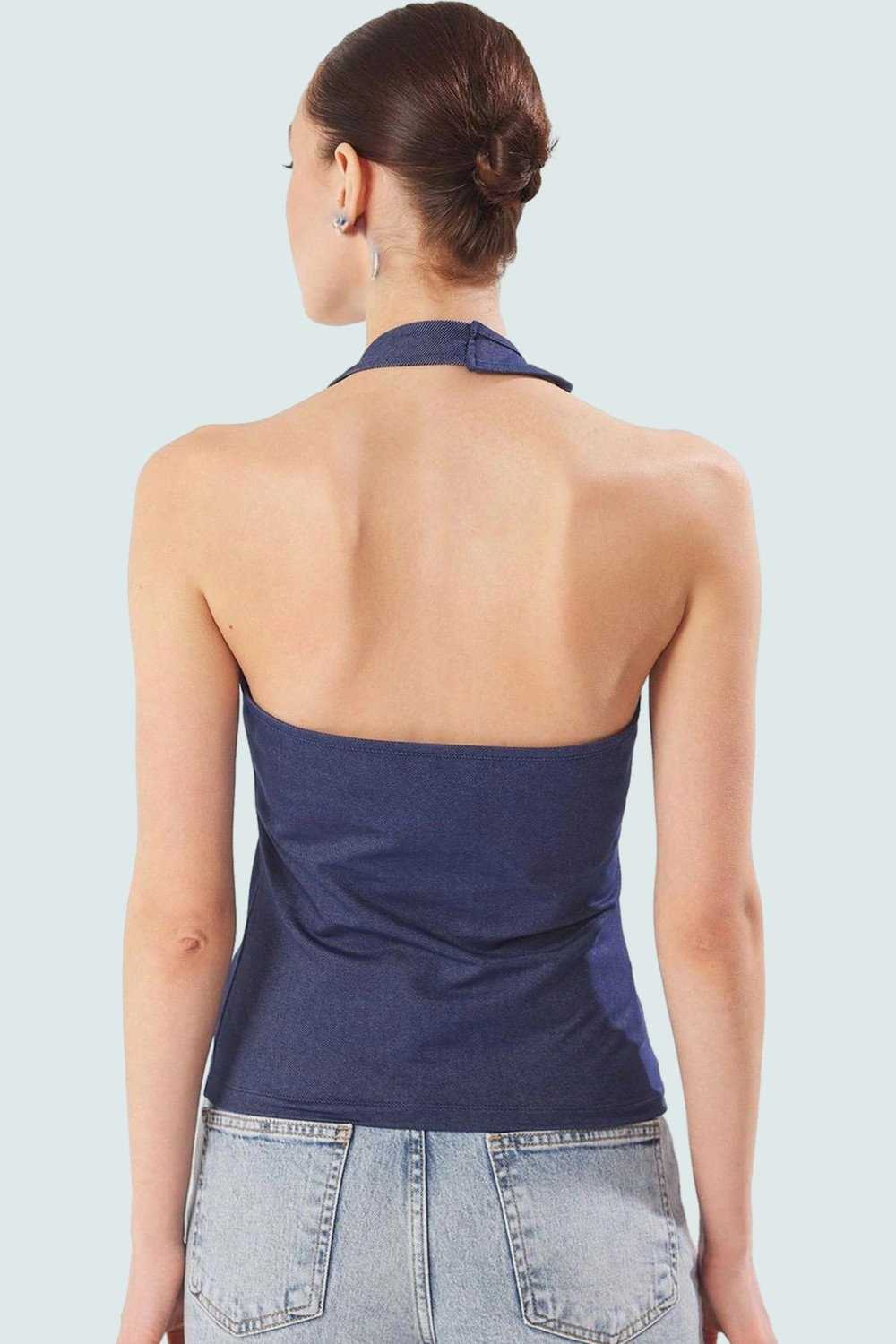Boyundan Bağlamalı Kolsuz Fitted Bluz Pamuklu Polyester Elastan Casual Yazlık Şık Görünüm