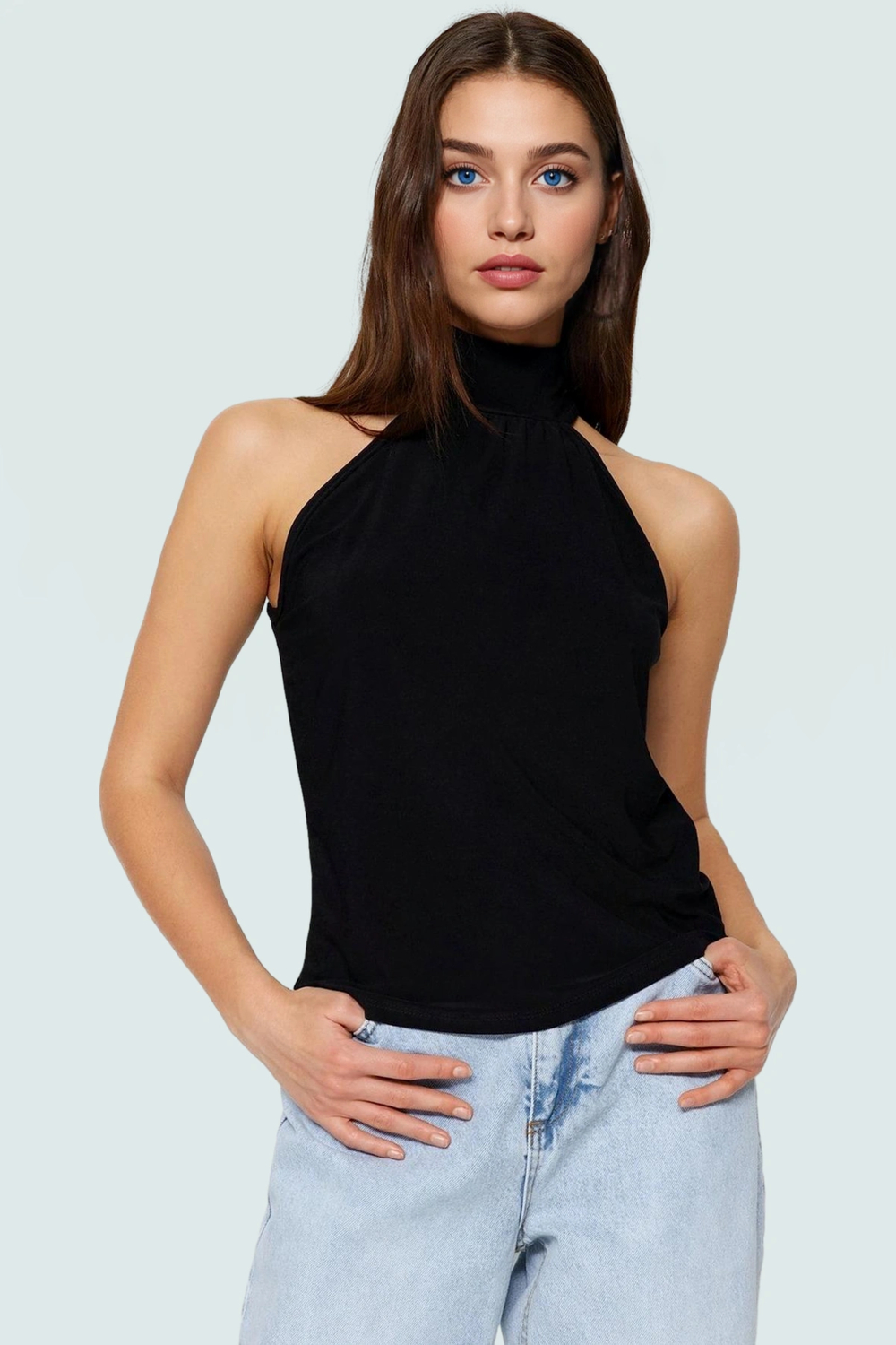 Halter Yaka Kolsuz Bluz Polyester Regular Kalıp İş ve Günlük Şık Görünüm Premium Kalite