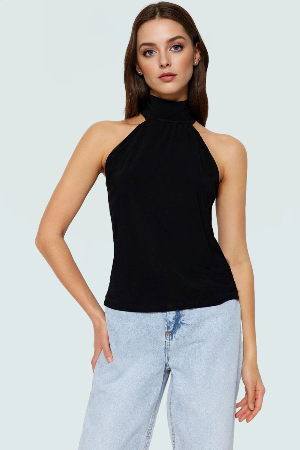 Halter Yaka Kolsuz Bluz Polyester Regular Kalıp İş ve Günlük Şık Görünüm Premium Kalite