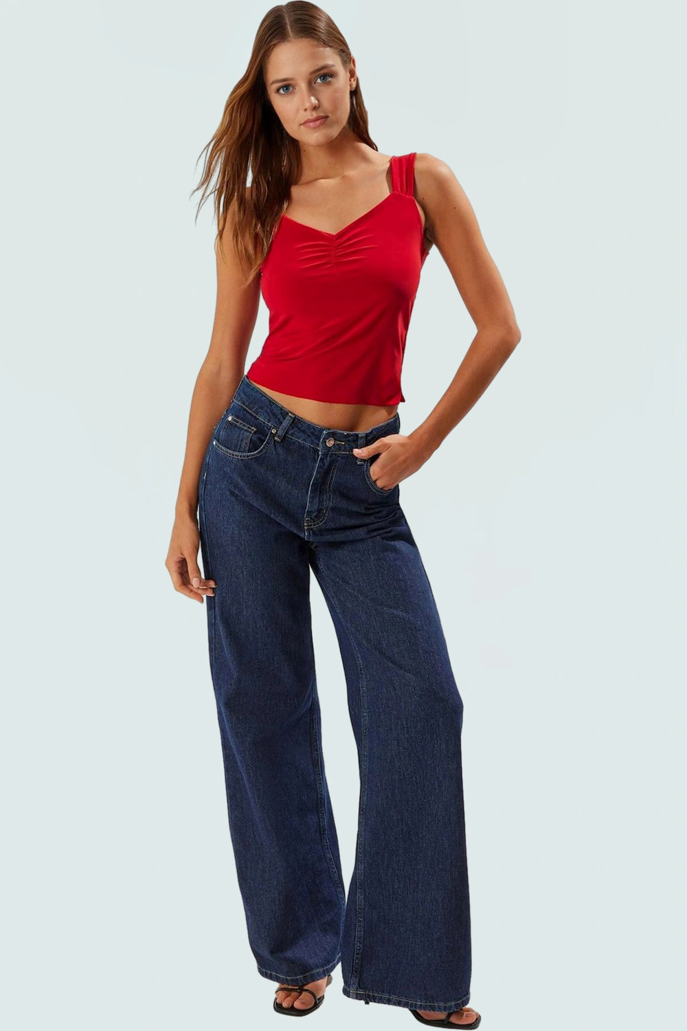 Yazlık Crop Bluz V Yaka Fitted Kalıp Sandy Dokuma Kaliteli İşçilik Mükemmel Uyum