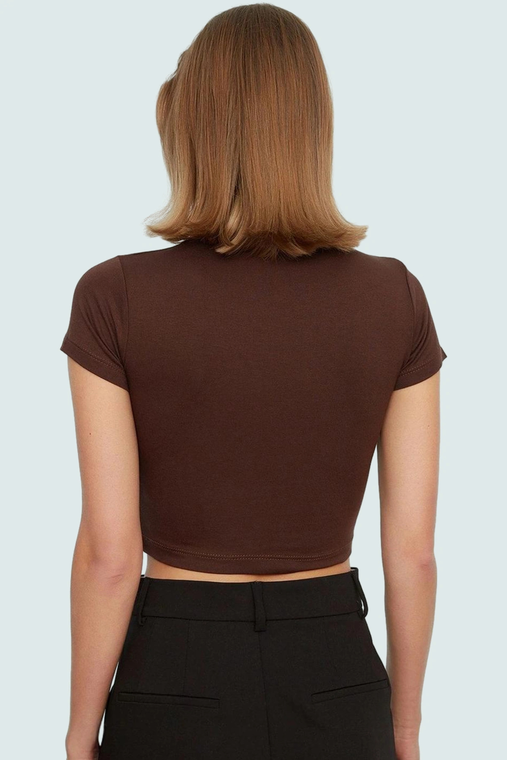 Kısa Kollu Crop Bluz V Yaka Fitted Kalıp Viskoz Kumaş Uzun Ömürlü Dayanıklı Malzeme