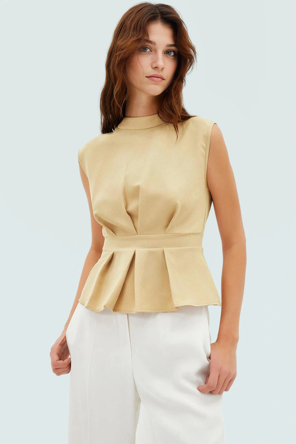 Rahat Kolsuz Bluz Yazlık Dokuma Polyester Karışımlı Trend Tasarım Seçkin Malzeme