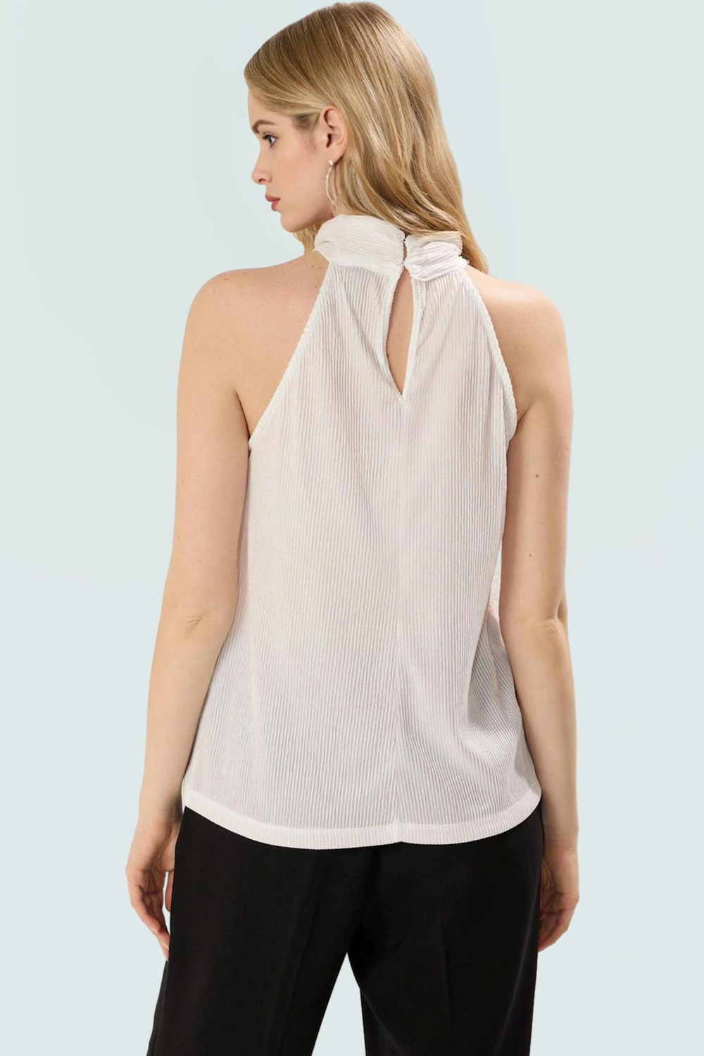 Kadın Yazlık Bluz Halter Yaka Pilise Dokuma Regular Kalıp Polyester Kumaş