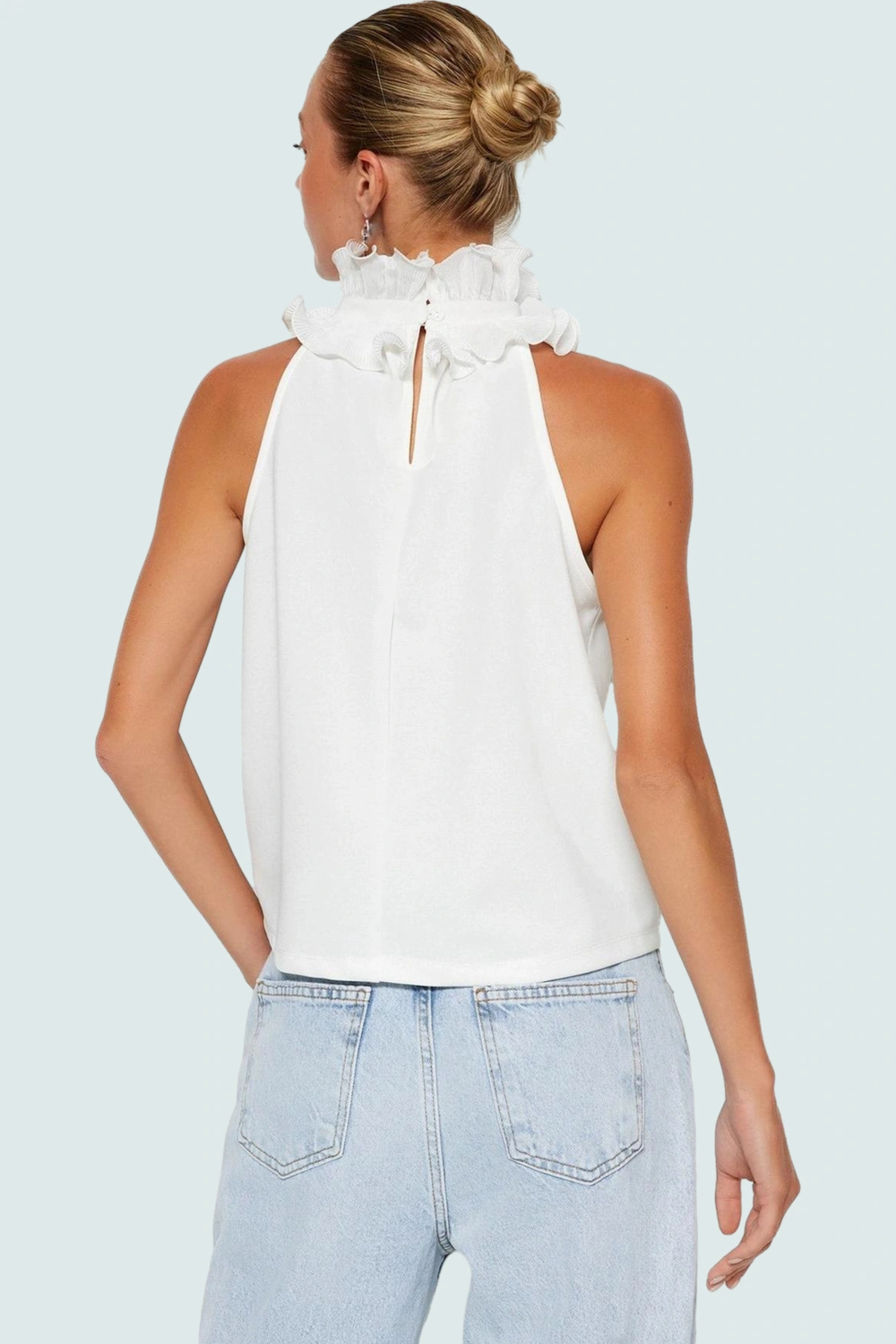Regular Kalıp Kolsuz Bluz Polyester Örme Kumaştan Yüksek Kalite Dayanıklı Malzeme