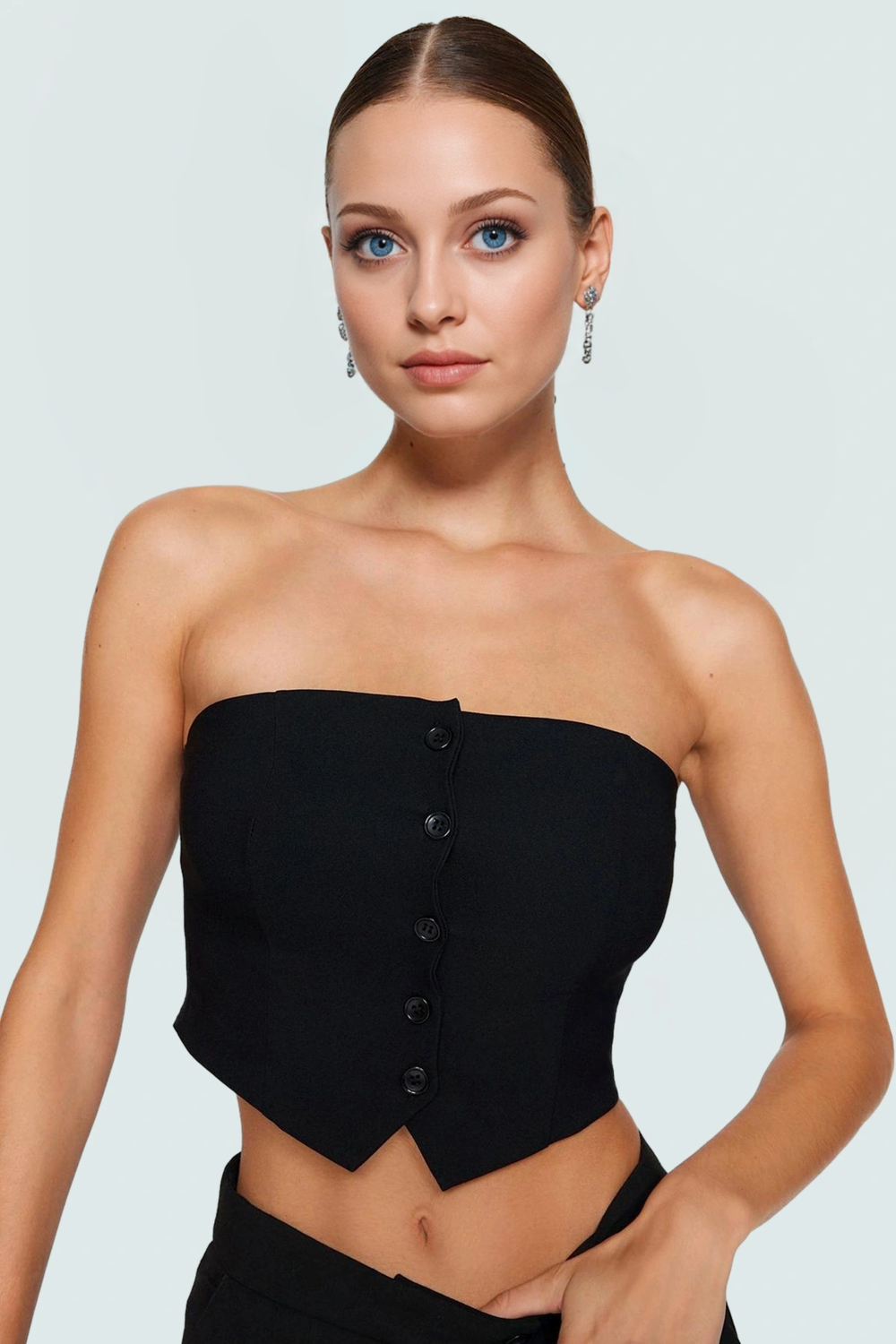 Crop Bluz İnce Askılı Straplez Dokuma Kumaş Bodycon Konforlu Kesim Günlük Kullanım İçin