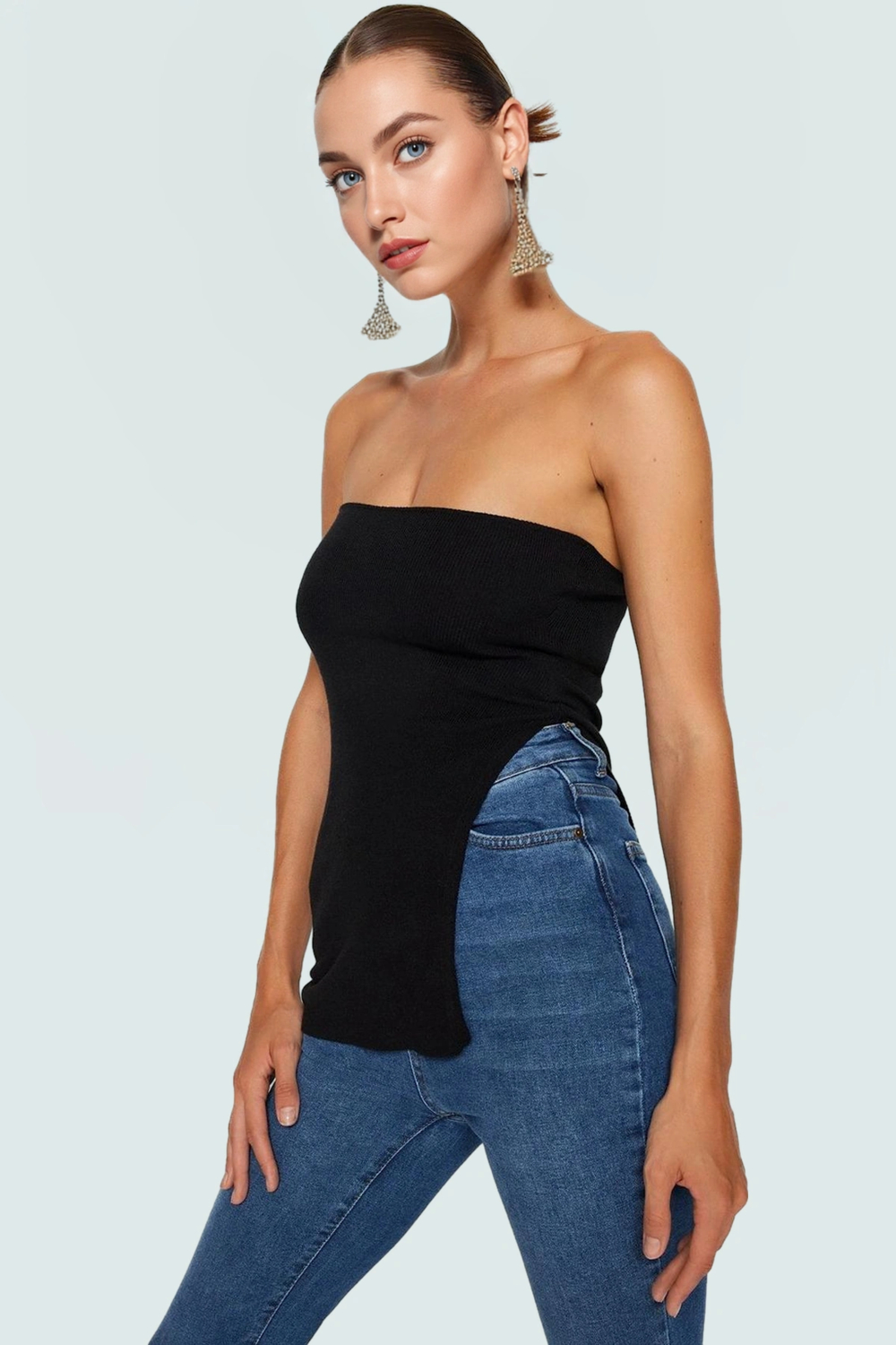 Polyester Viskoz Karışımlı İnce Bluz Regular Boy Yırtmaç Detaylı Dayanıklı Malzeme