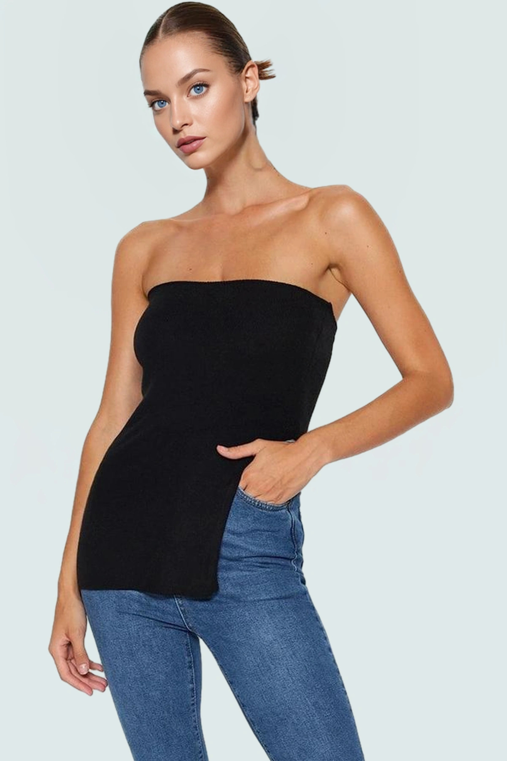 Polyester Viskoz Karışımlı İnce Bluz Regular Boy Yırtmaç Detaylı Dayanıklı Malzeme