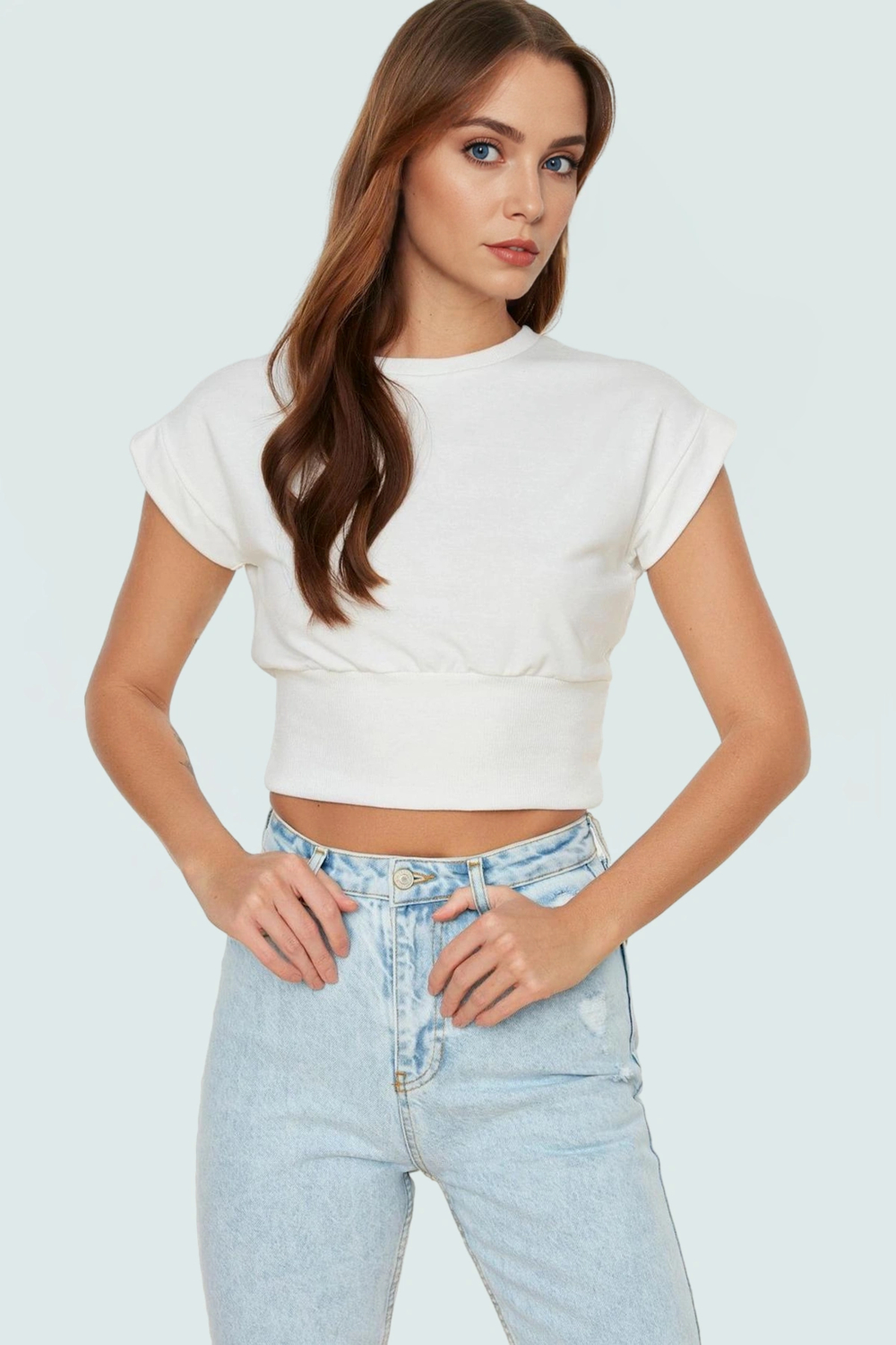 Kadın Polyester Örme Bluz Bisiklet Yaka Kolsuz Crop Yüksek Kalite Rahat Ve Şık