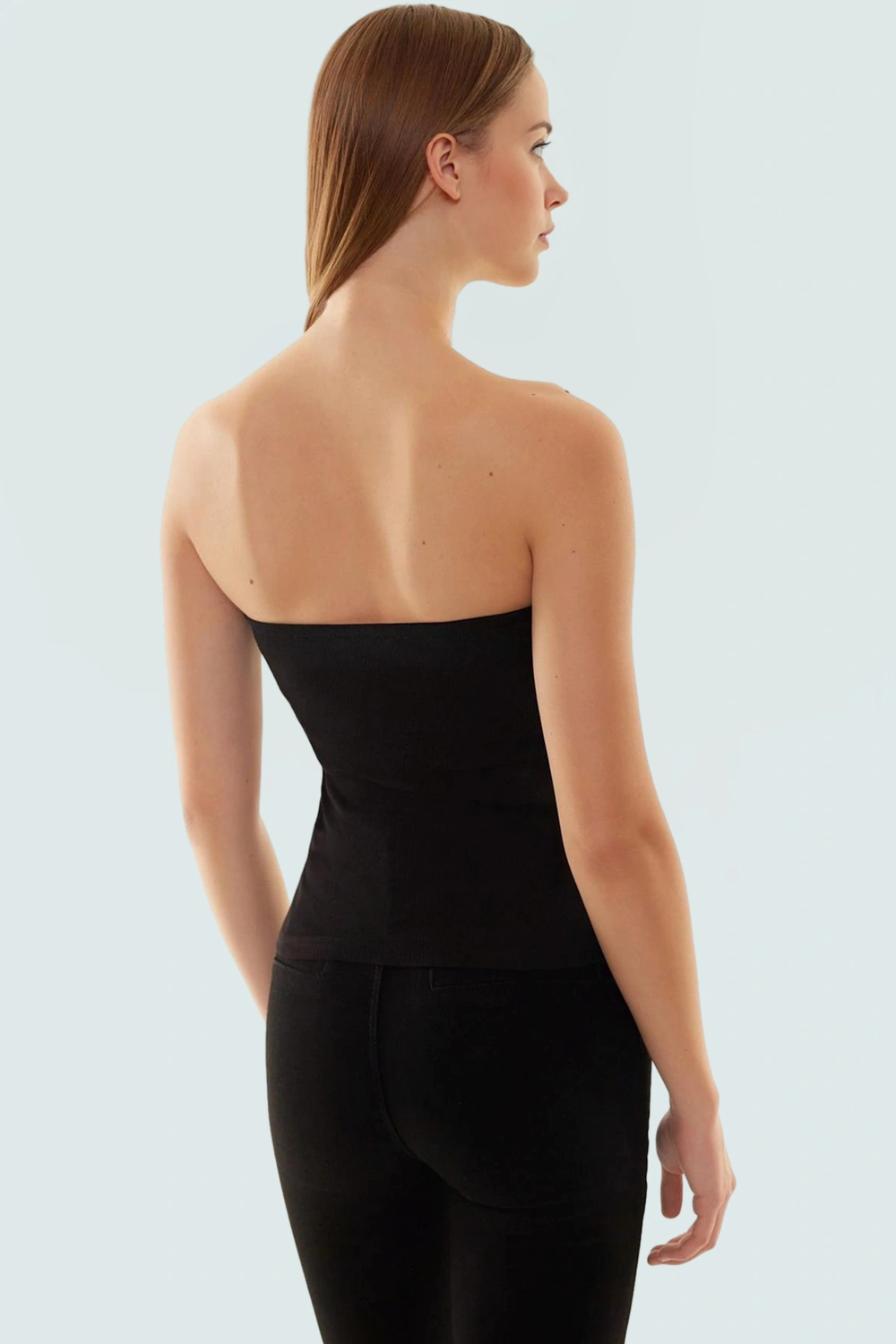 Pamuklu Kaşkorse Dokuma Crop Bluz Straplez Yaka Yazlık Dayanıklı Malzeme Modern Stil