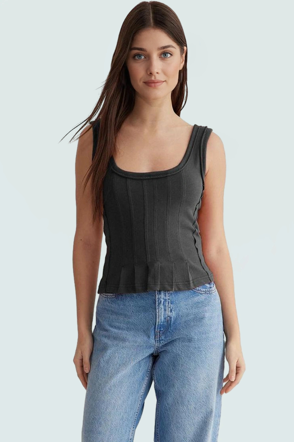 Fitted Havuz Yaka Crop Bluz 100 Pamuk Kaşkorse Örme Günlük Stil Dayanıklı Malzeme Premium Kalite