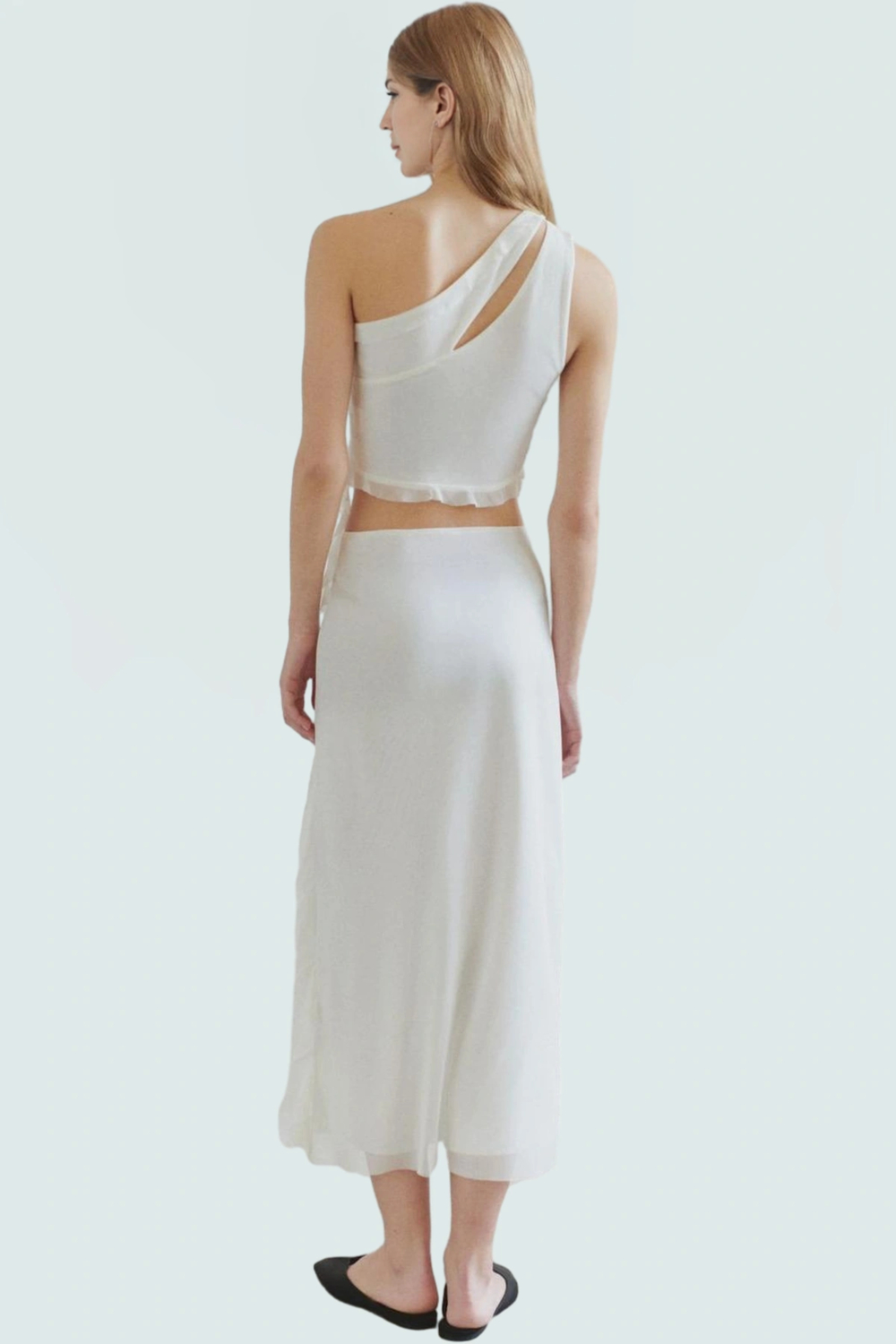 Yazlık Crop Bluz Tül Örme Asimetrik Yaka Polyester Karışım Dayanıklı Malzeme Konforlu Kesim