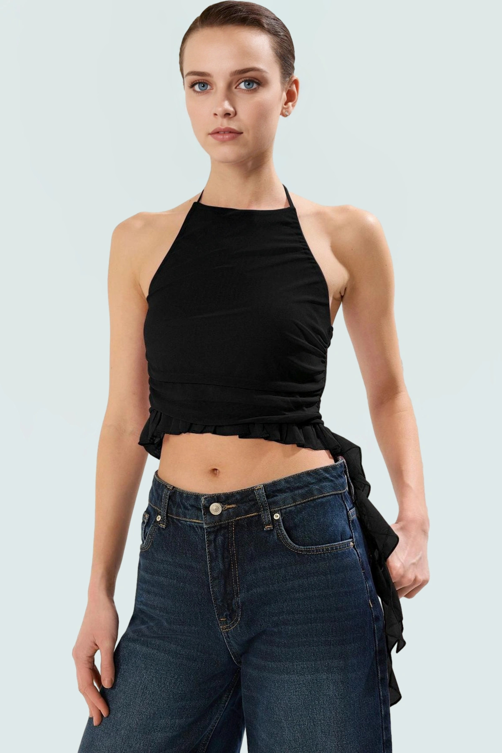 Örme Kumaş Krop Bluz Halter Yaka Fitted Kolsuz Yazlık Yüksek Kalite Premium