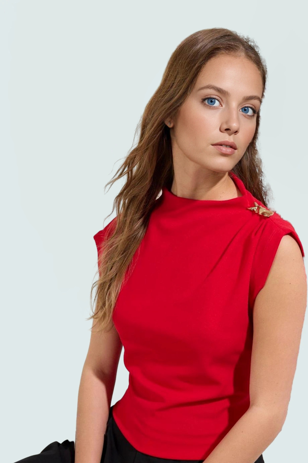 Aksesuar Detaylı Örme Bluz Fitted Kalıp Kısa Kol Casual Uzun Ömürlü Rahat Kullanım