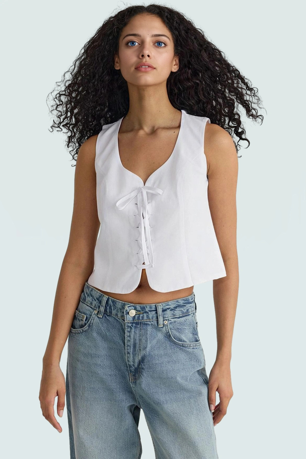 Günlük Kombinlere Uygun Terrycotton Dokuma Bluz Kalp Yaka Askılı Fitted Modern Stil