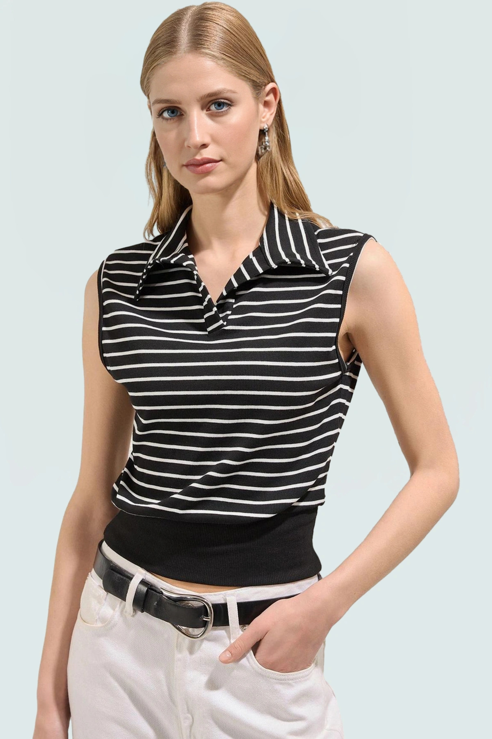 Rahat Kalıp Çizgili Yazlık Bluz %63 Polyester %34 Viskoz Özel Tasarım Uzun Ömürlü