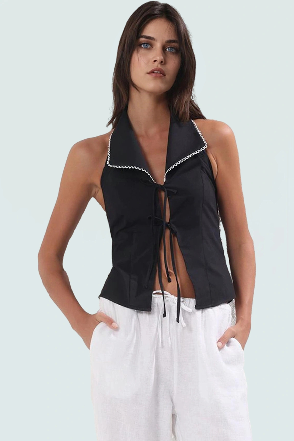 Nefes Alan Pamuklu Polyester Bluz Bağcıklı Detaylı Regular Kalıp Seçkin Malzeme Şık Görünüm