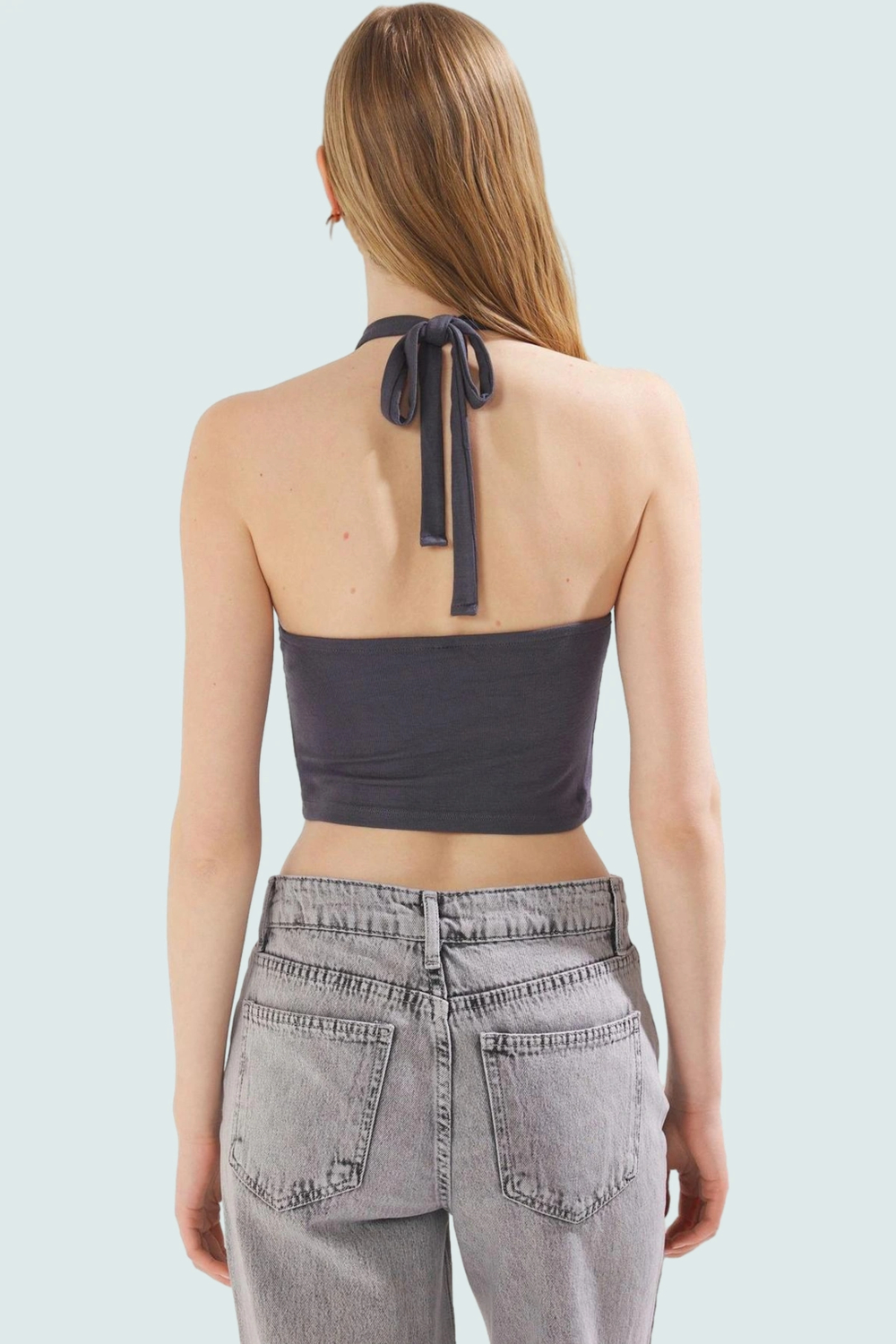 Yazlık Kadın Viskoz Bluz Halter Yaka Crop Fitted Kalıp Dayanıklı Malzeme Yüksek Kalite