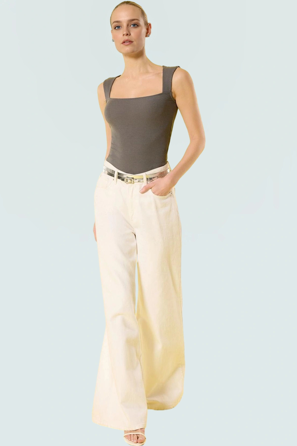 Kadın Yazlık Crop Bluz %100 Polyester Fitted Kalıp Kare Yaka Dayanıklı Malzeme Mükemmel Uyum