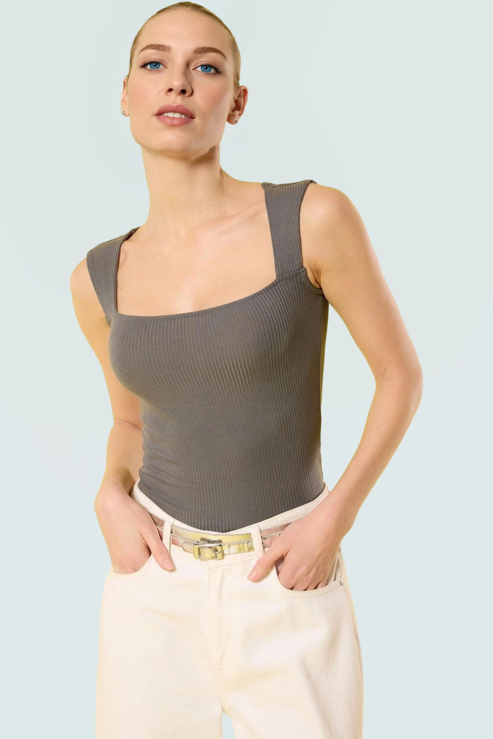 Kadın Yazlık Crop Bluz %100 Polyester Fitted Kalıp Kare Yaka Dayanıklı Malzeme Mükemmel Uyum