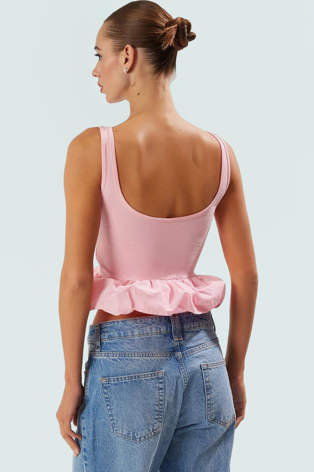 Fitted Havuz Yaka Crop Bluz 96% Pamuk Yazlık Örme Kumaş Zarifane Tasarım Modern Stil