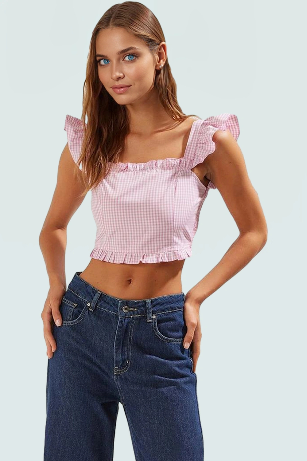 Kısa Kollu Terrycotton Bluz Pötikare Desen Fitted Kalıp Yazlık Profesyonel Görünüm
