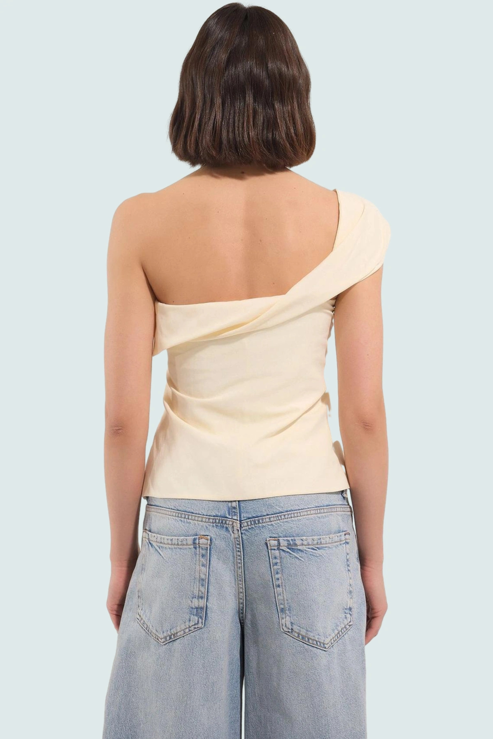 Nefes Alan Pamuklu Polyester Bluz Tek Omuz Carmen Yaka Rahat Yazlık Seçkin Malzeme Yüksek Kalite