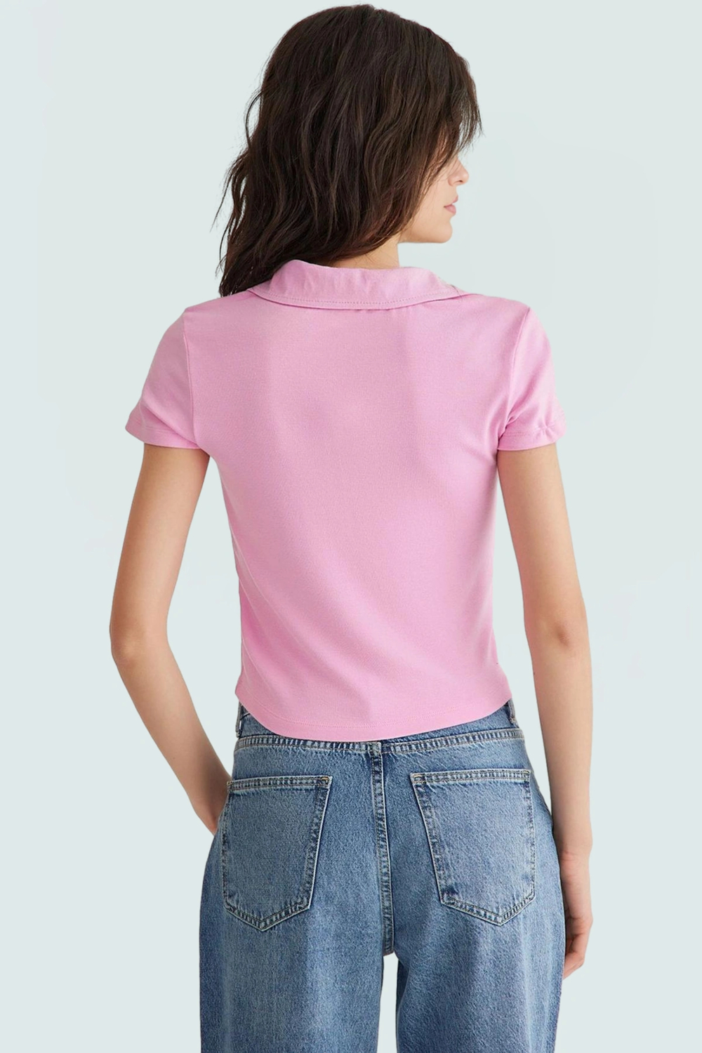 Viskoz Ribana Örme Bluz Crop Polo Yaka Fitted Rahat Kullanım Premium Kalite Modern Stil