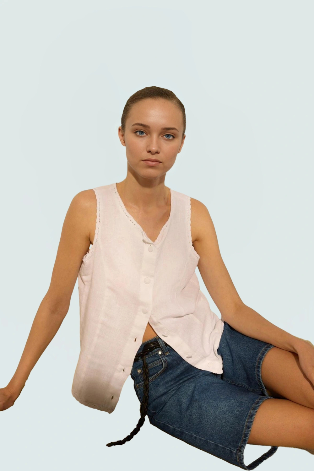 Keten Dantel Detaylı Crop Bluz Rahat Yazlık Stil Şık Görünüm Yüksek Kalite Kaliteli İşçilik