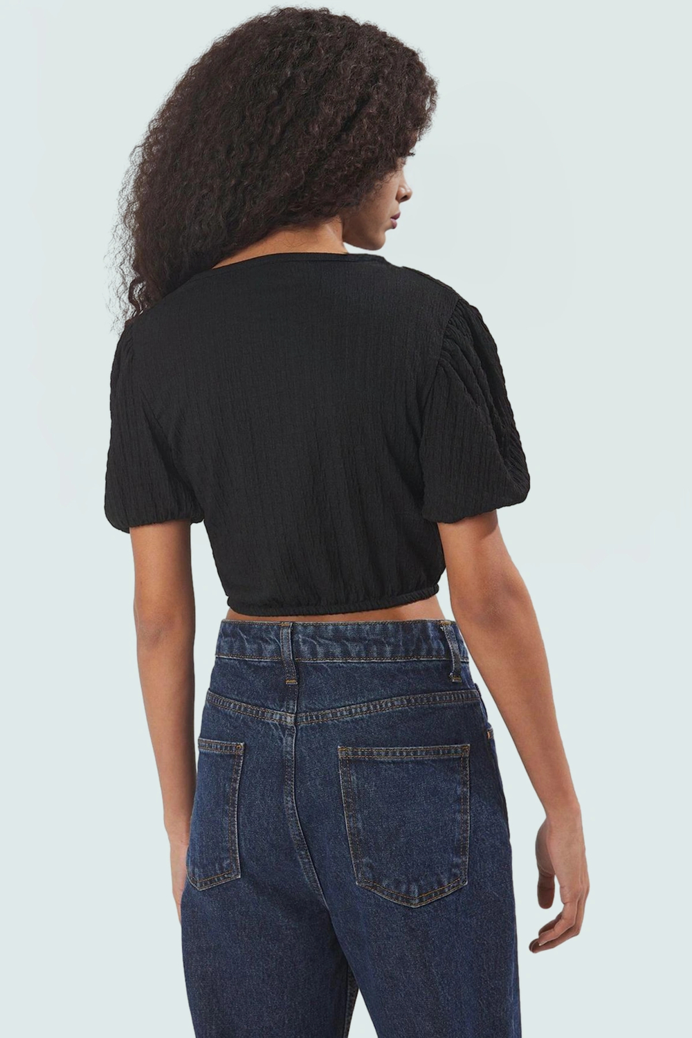 Yazlık Kısa Kol Crop Bluz Bürümcük Dokuma Polyester Örme Rahat Kullanım Günlük İçin