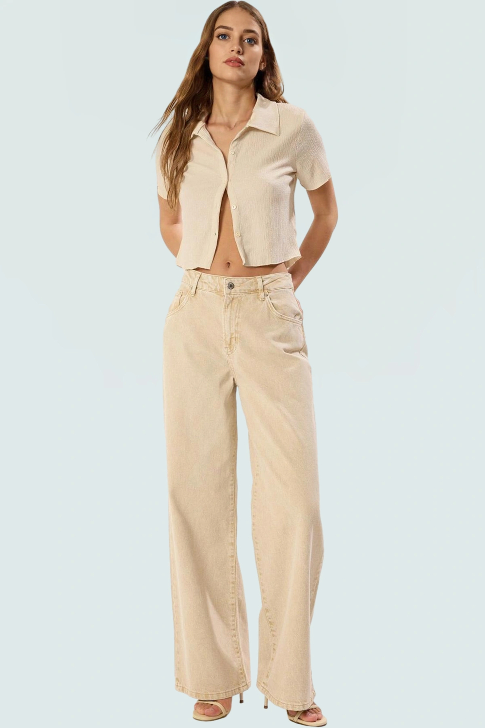 Örme Bürümcük Dokulu Crop Bluz Polo Yaka Kısa Kollu Seçkin Malzeme Zarifane Tasarım
