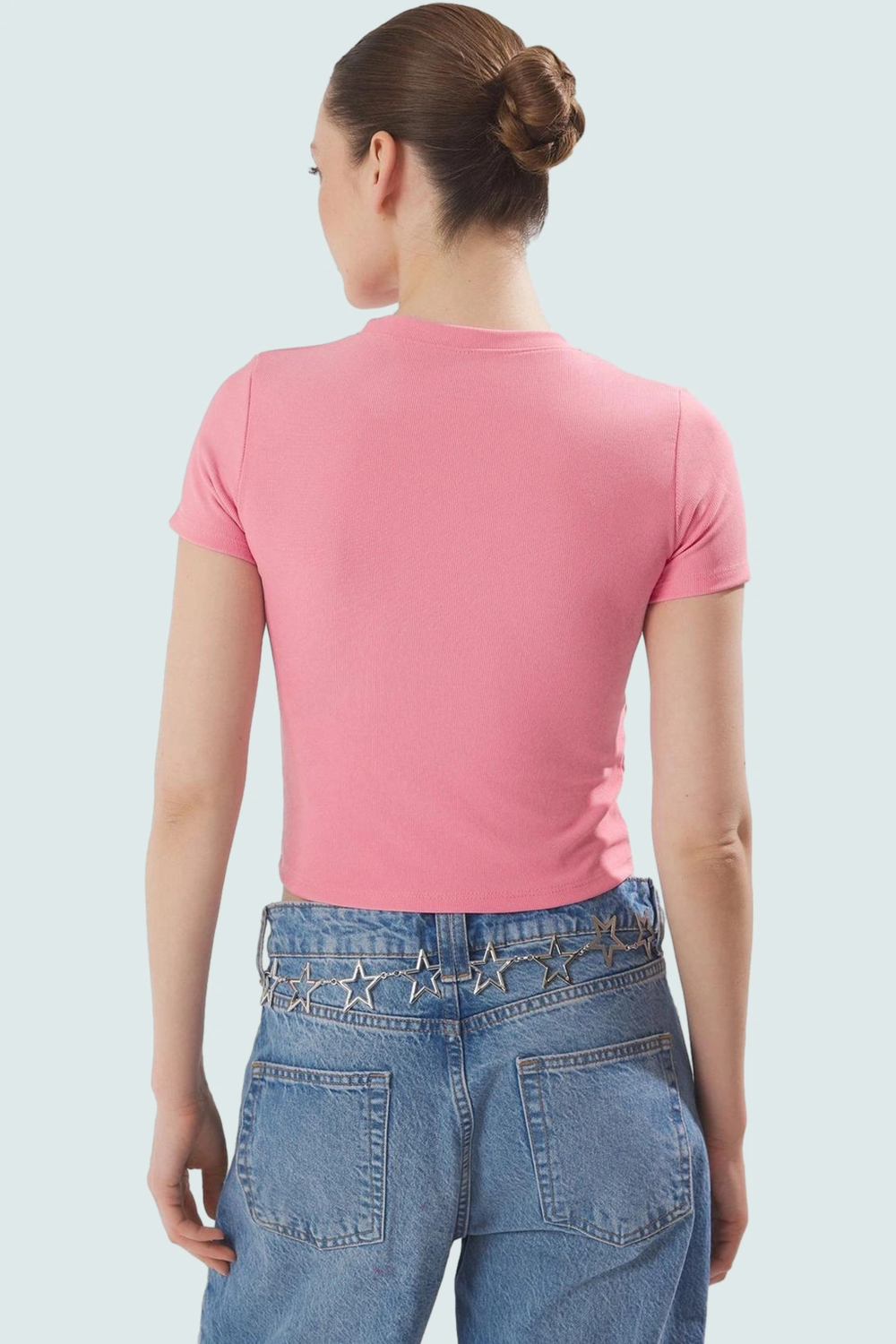 Kısa Kol Örme Bluz Bisiklet Yaka Fitted Ottoman Kumaş Yazlık Rahat Ve Şık Trend Tasarım