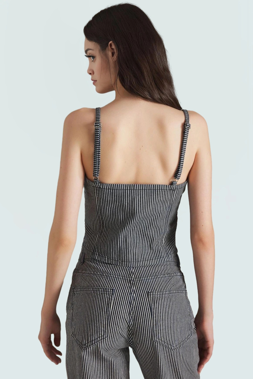 Çizgili Denim Crop Bluz Rahat Şık ve Yazlık Fitted Model Kullanım Seçkin Malzeme