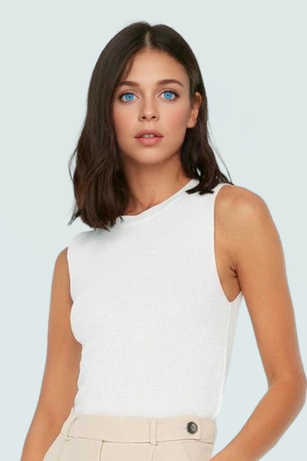 Triko Bluz Bisiklet Yaka Kolsuz Rahat Günlük Yazlık Modern Stil Seçkin Malzeme